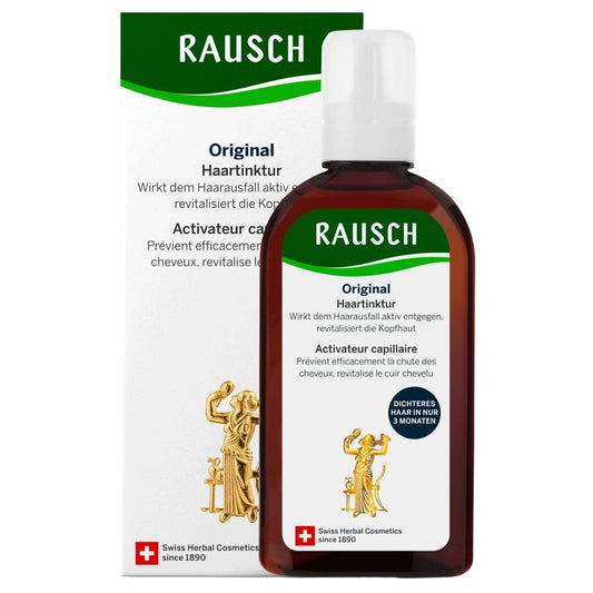 Rausch Original Hair Tincture 可以從根本上減少脫髮並刺激頭髮生長。這樣,頭髮的生長週期就延長了,頭髮煥發出活力。 2023 年包裝新設計 - Buy VicNic.com